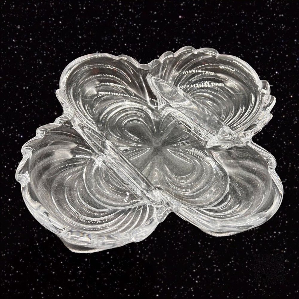 Cambridge Caprice Clear Relish Bowl Divided Plate Art Glass Vintage 8.5”W .75”T